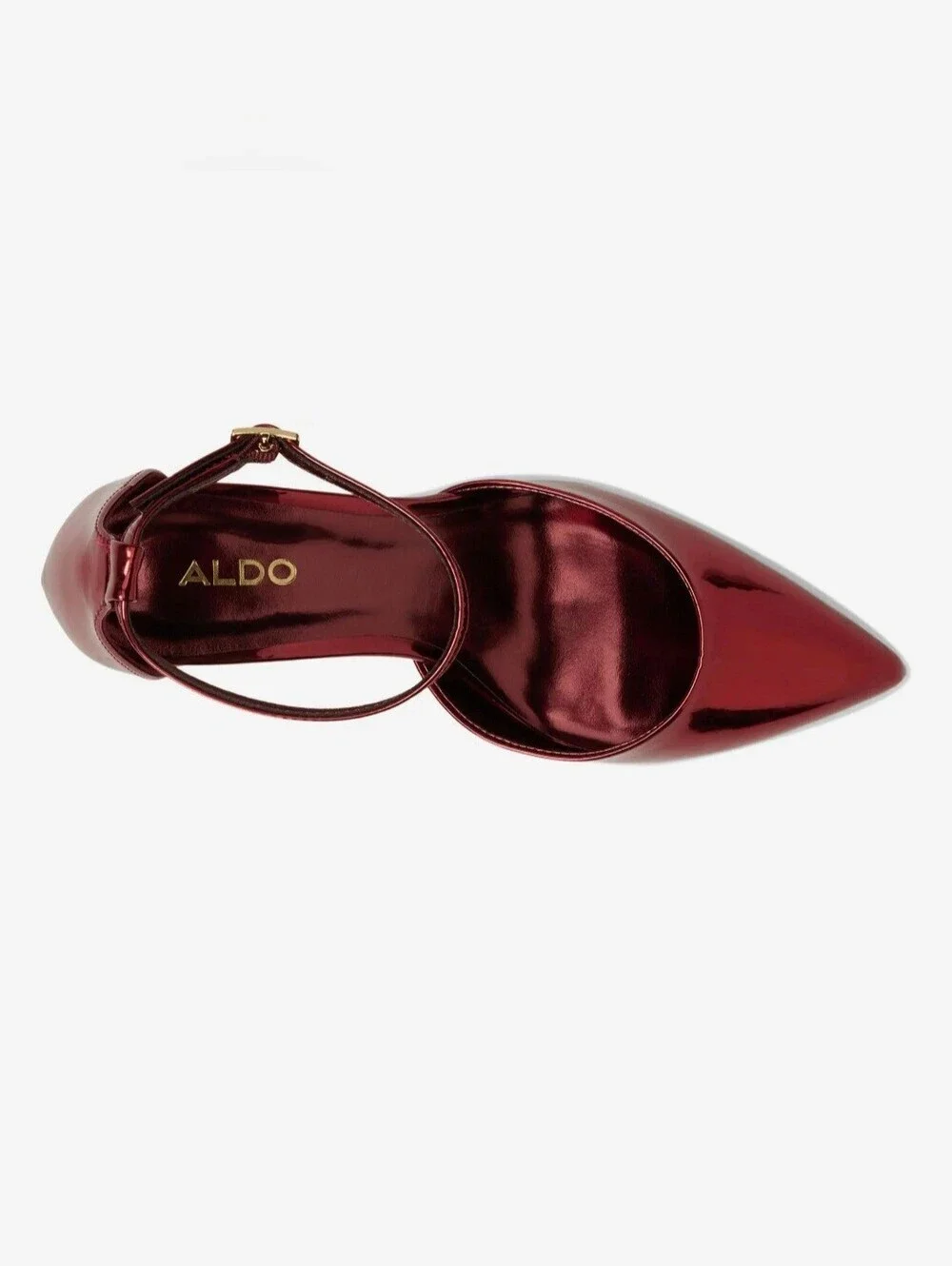 ALDO Metallic Burgundy Pointed Block Heel Ankle-Strap Pumps #1276